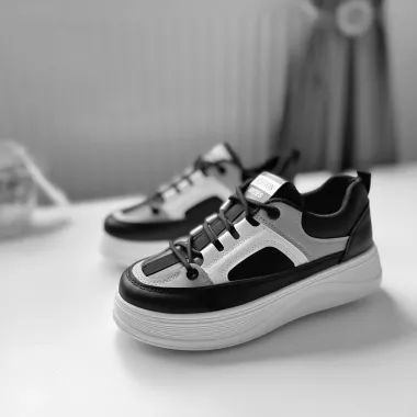 Adidasi dama casual cu talpa inalta, negri cu gri CL2309 N6-3