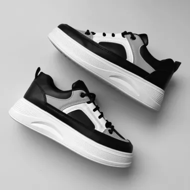 Adidasi dama casual cu talpa inalta, negri cu gri CL2309 N6-3