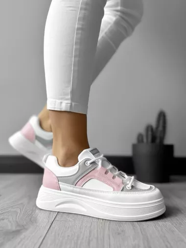 Adidasi dama casual cu talpa inalta, albi cu roz CL2309 N6-3