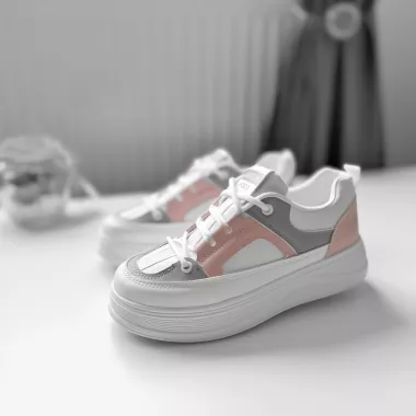 Adidasi dama casual cu talpa inalta, albi cu roz CL2309 N6-3