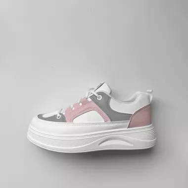 Adidasi dama casual cu talpa inalta, albi cu roz CL2309 N6-3