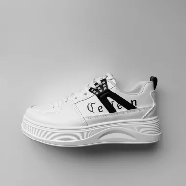 Adidasi dama casual cu talpa inalta, albi cu negru CL2331 T13-3