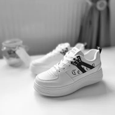 Adidasi dama casual cu talpa inalta, albi cu negru CL2331 T13-3