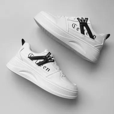 Adidasi dama casual cu talpa inalta, albi cu negru CL2331 T13-3