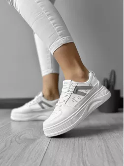 Adidasi dama casual cu talpa inalta, albi cu gri CL2331 T13-3