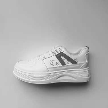 Adidasi dama casual cu talpa inalta, albi cu gri CL2331 T13-3