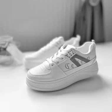 Adidasi dama casual cu talpa inalta, albi cu gri CL2331 T13-3