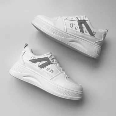 Adidasi dama casual cu talpa inalta, albi cu gri CL2331 T13-3