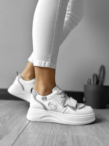 Adidasi dama casual cu talpa inalta, albi cu gri CL2333 T7-1