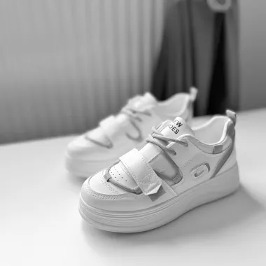 Adidasi dama casual cu talpa inalta, albi cu gri CL2333 T7-1