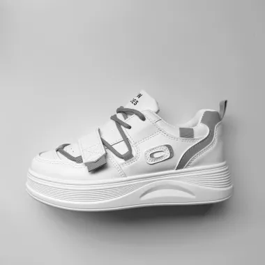 Adidasi dama casual cu talpa inalta, albi cu gri CL2333 T7-1