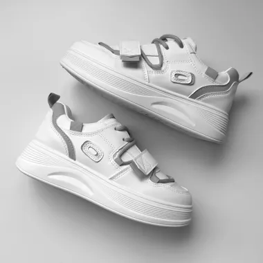 Adidasi dama casual cu talpa inalta, albi cu gri CL2333 T7-1