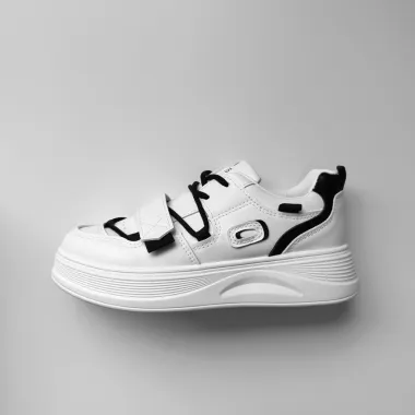 Adidasi dama casual cu talpa inalta, albi cu negru CL2333 T7-1