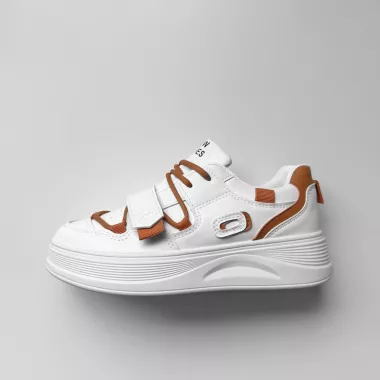 Adidasi dama casual cu talpa inalta, albi cu orange CL2333 T7-1