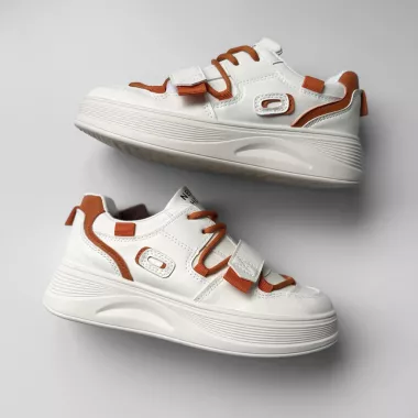 Adidasi dama casual cu talpa inalta, albi cu orange CL2333 T7-1