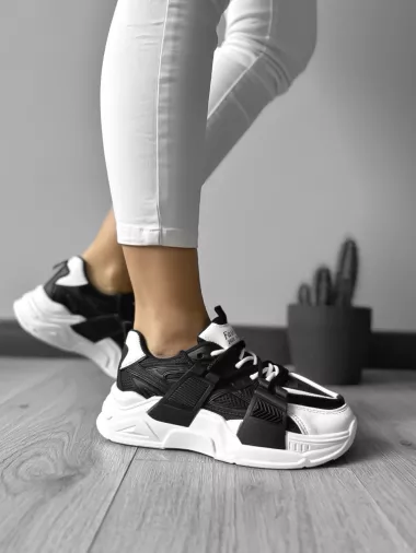 Adidasi dama casual cu talpa inalta, negri cu alb CL2401 T50-3 Adidasi dama casual cu talpa inalta, negri cu alb CL2401 T50-3