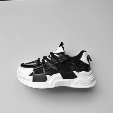 Adidasi dama casual cu talpa inalta, negri cu alb CL2401 T50-3 Adidasi dama casual cu talpa inalta, negri cu alb CL2401 T50-3