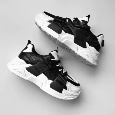 Adidasi dama casual cu talpa inalta, negri cu alb CL2401 T50-3 Adidasi dama casual cu talpa inalta, negri cu alb CL2401 T50-3