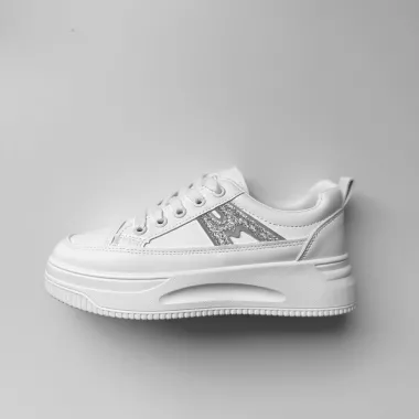 Adidasi dama casual cu talpa inalta, albi cu gri CL2402 T3-2