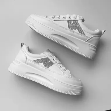 Adidasi dama casual cu talpa inalta, albi cu gri CL2402 T3-2