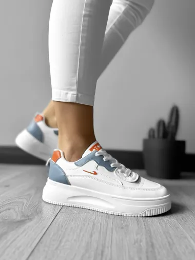 Adidasi dama casual cu talpa inalta, alb cu albastru CL2403 T5-2