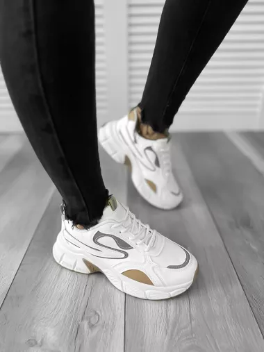 Adidasi dama casual albi cu maro 558 T6-3