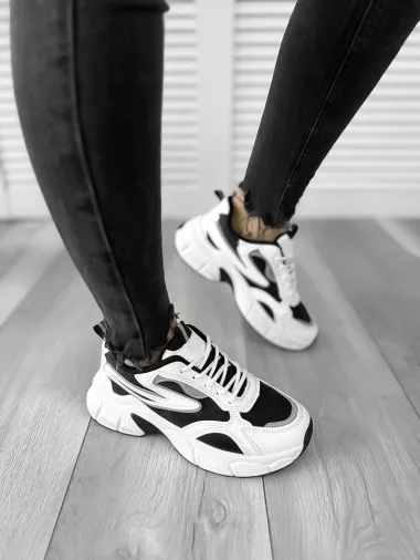 Adidasi dama casual albi cu negru 558 T6-3