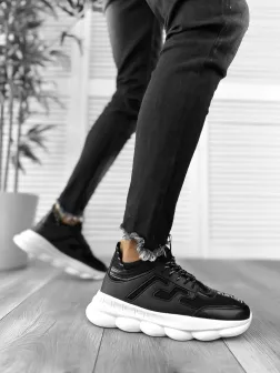 Adidasi barbati casual negri cu alb H03 N4-4 Adidasi barbati casual negri cu alb H03 N4-4