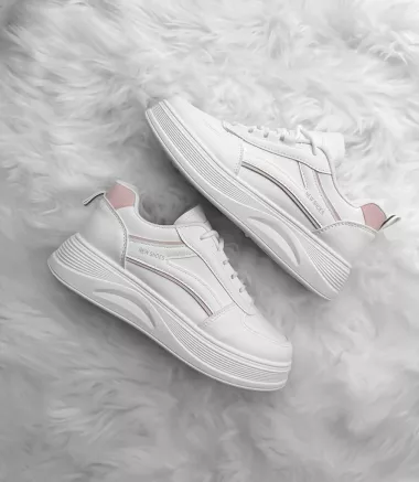 Adidasi dama casual albi cu roz 556 T5-1