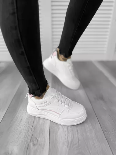 Adidasi dama casual albi cu roz 556 T5-1