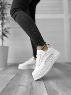 Adidasi dama casual albi cu roz 556 T5-1