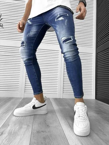 Blugi barbati conici albastri + lant cadou 999 H5-4