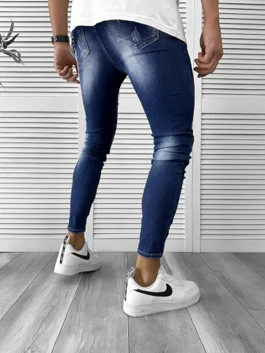 Blugi barbati conici albastri + lant cadou 999 H5-4