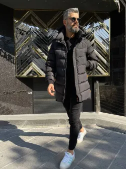 Geaca barbati groasa neagra de iarna 8080 66-5