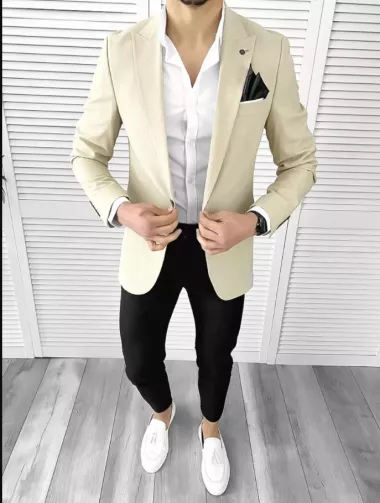 Sacou barbati slim fit bej 546 56-3