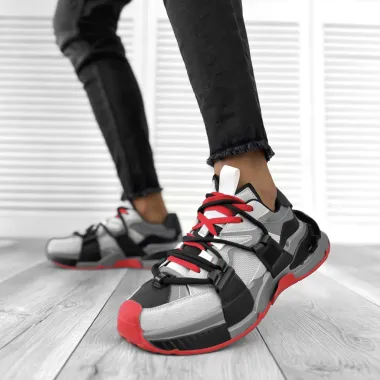 Adidasi barbati casual gri cu rosu H2301 T56-2