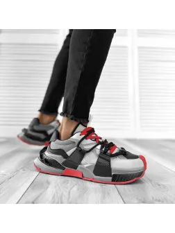 Adidasi barbati casual gri cu rosu H2301 T56-2