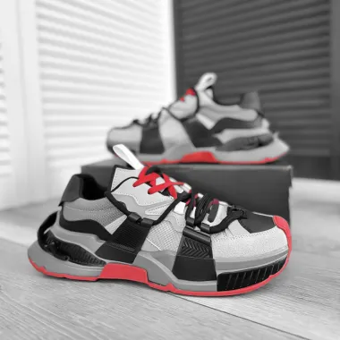 Adidasi barbati casual gri cu rosu H2301 T56-2