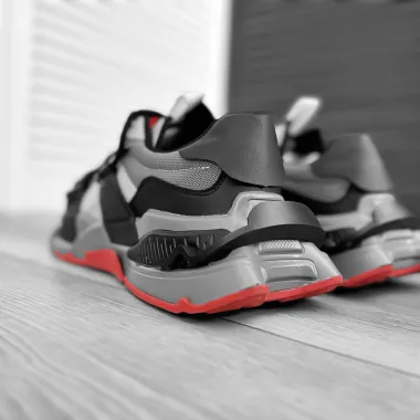 Adidasi barbati casual gri cu rosu H2301 T56-2