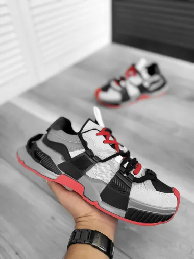 Adidasi barbati casual gri cu rosu H2301 T56-2