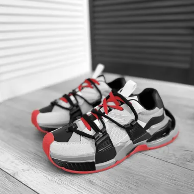 Adidasi barbati casual gri cu rosu H2301 T56-2