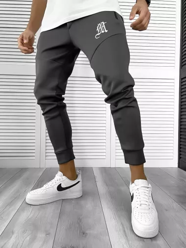 Pantaloni de trening gri inchis , silon, conici 12375 37-3.1