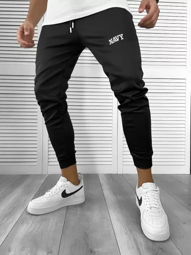 Pantaloni de trening negri, silon, conici 12376 45-3