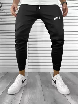 Pantaloni de trening negri, silon, conici 12376 45-3