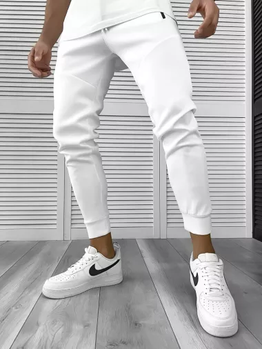 Pantaloni de trening albi, silon, conici 12379 K1-4