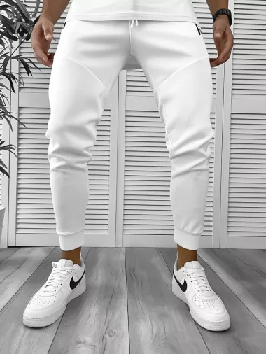 Pantaloni de trening albi, silon, conici 12379 K1-4