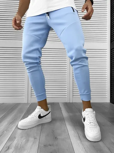Pantaloni de trening bleu, silon, conici 12379 K1-3