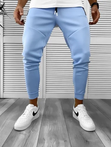 Pantaloni de trening bleu, silon, conici 12379 K1-3