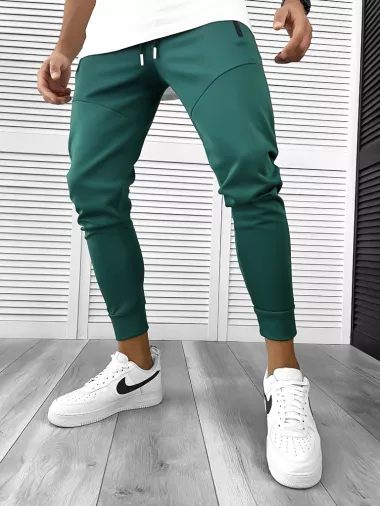 Pantaloni de trening verzi, silon, conici 12379 14-3