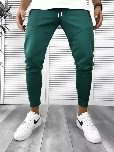 Pantaloni de trening verzi, silon, conici 12379 14-3